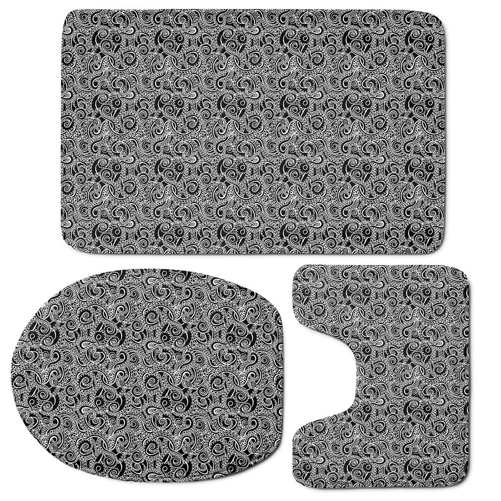 Black And White Octopus Tentacles Print 3 Piece Bath Mat Set