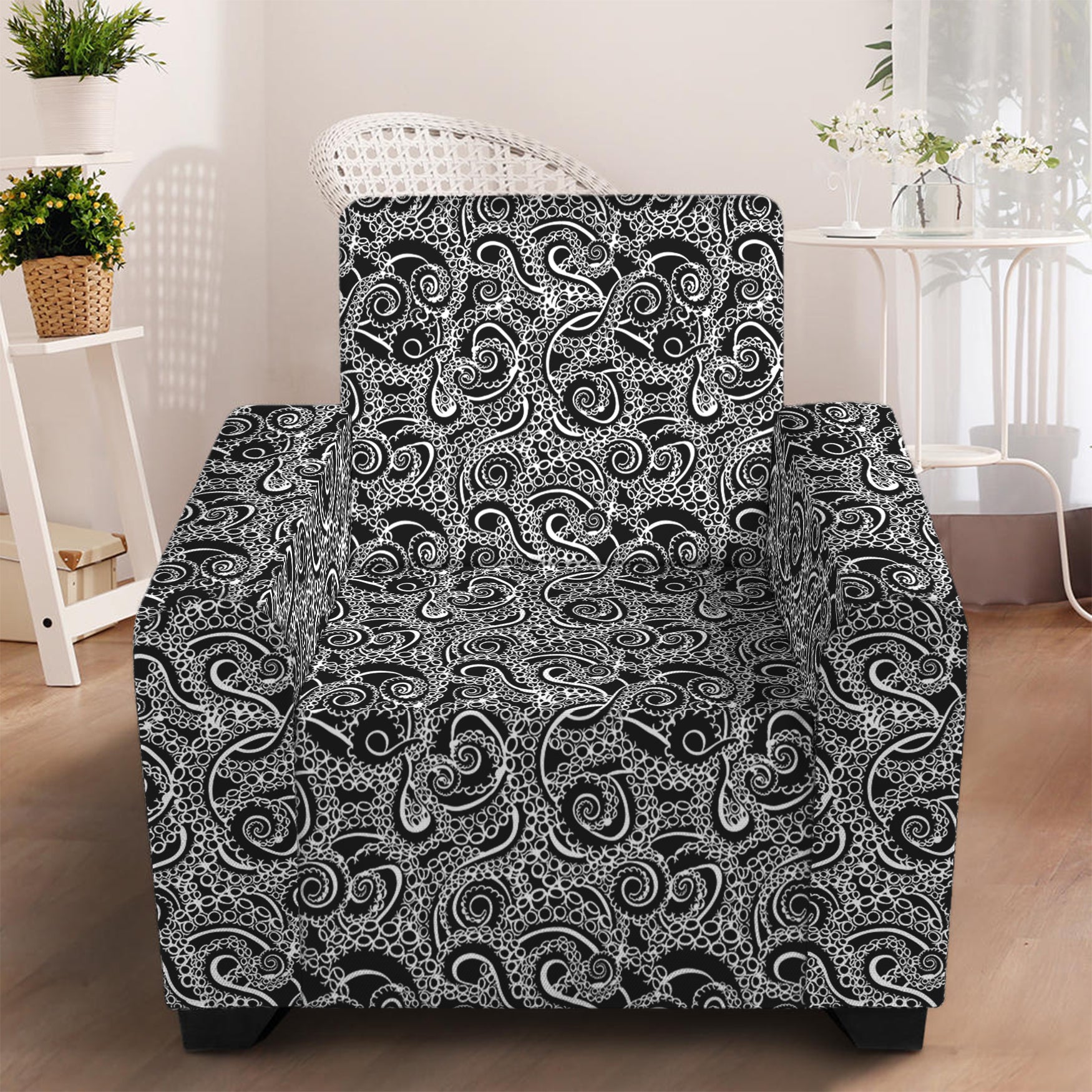 Black And White Octopus Tentacles Print Armchair Slipcover