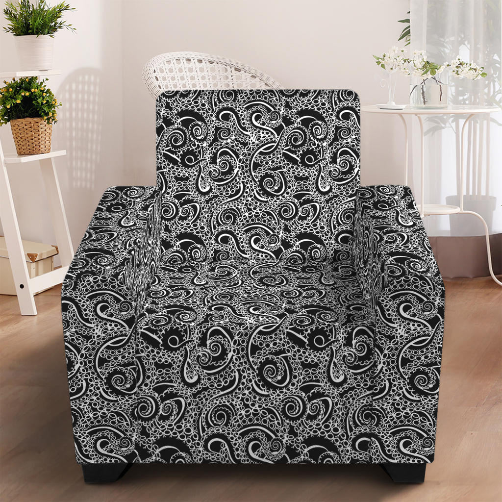 Black And White Octopus Tentacles Print Armchair Slipcover