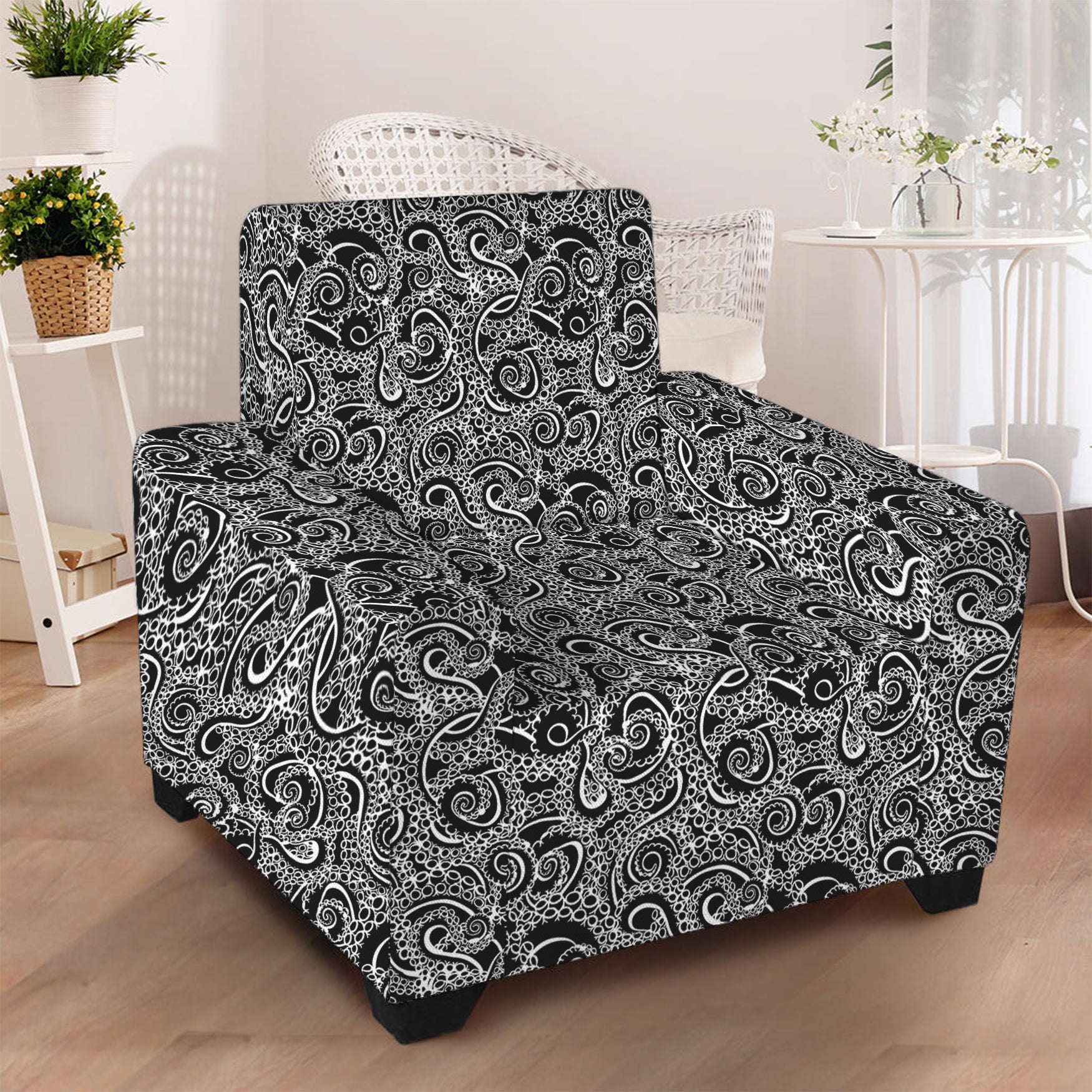 Black And White Octopus Tentacles Print Armchair Slipcover