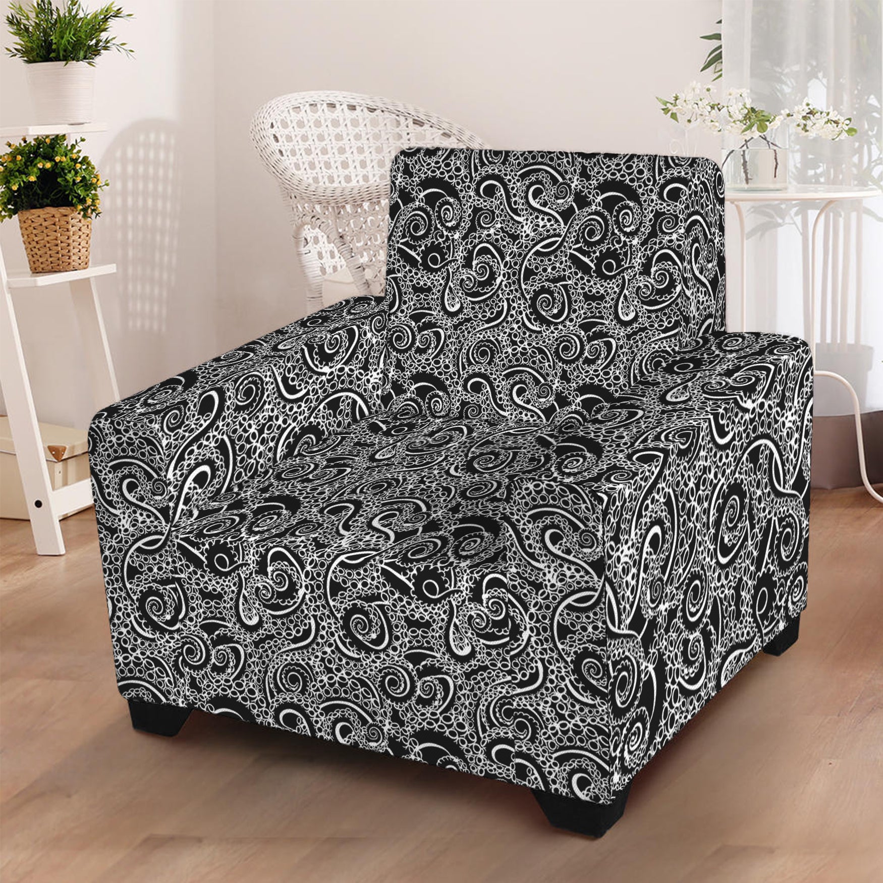 Black And White Octopus Tentacles Print Armchair Slipcover