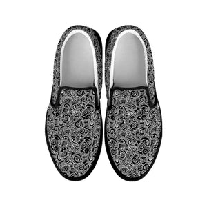 Black And White Octopus Tentacles Print Black Slip On Shoes