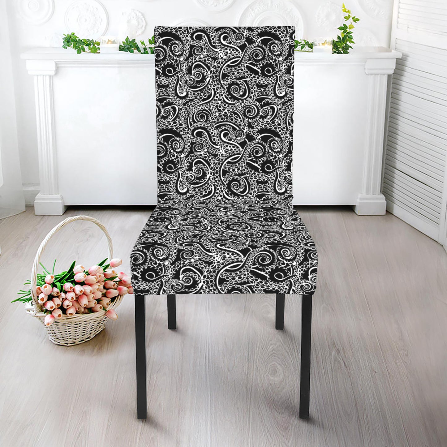 Black And White Octopus Tentacles Print Dining Chair Slipcover