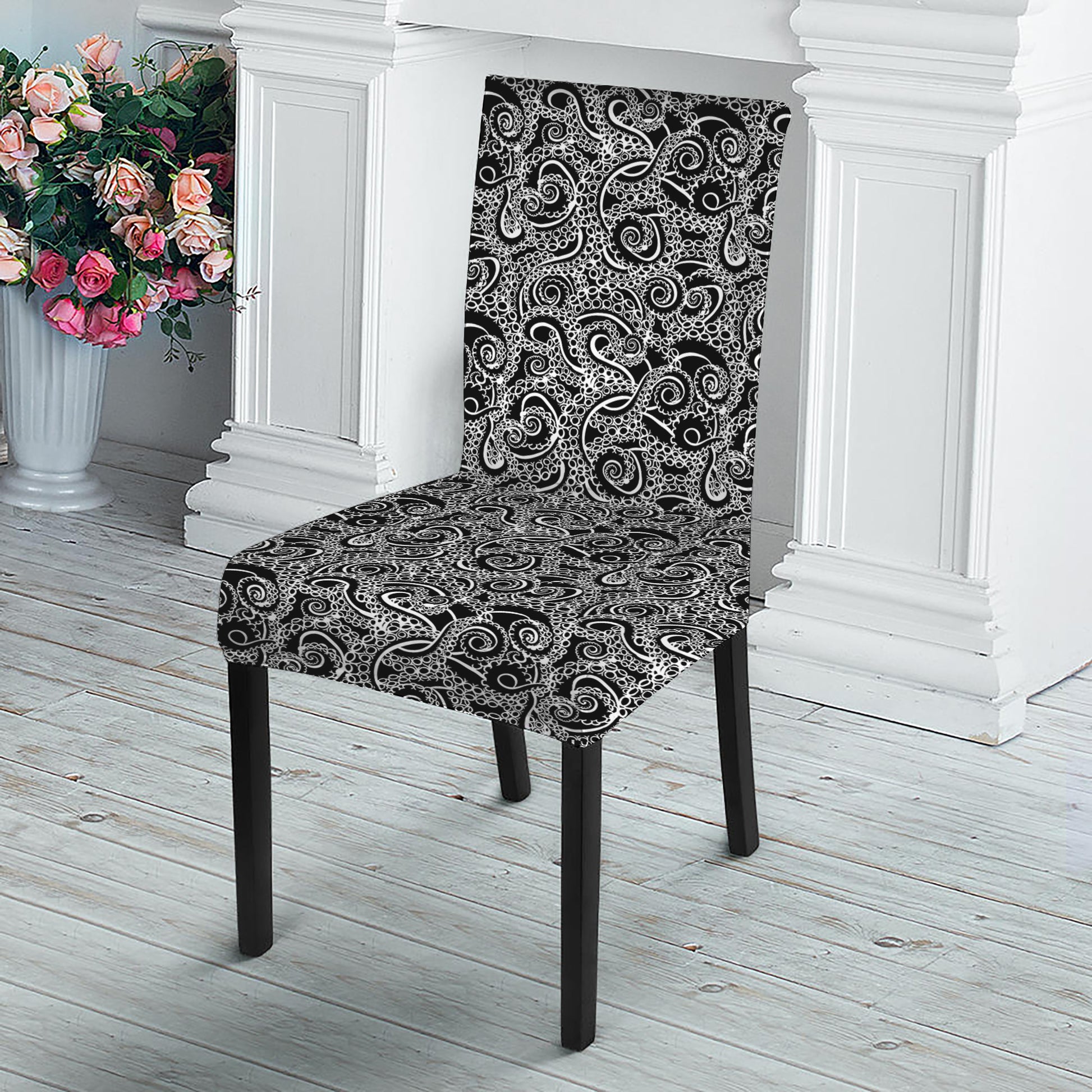 Black And White Octopus Tentacles Print Dining Chair Slipcover