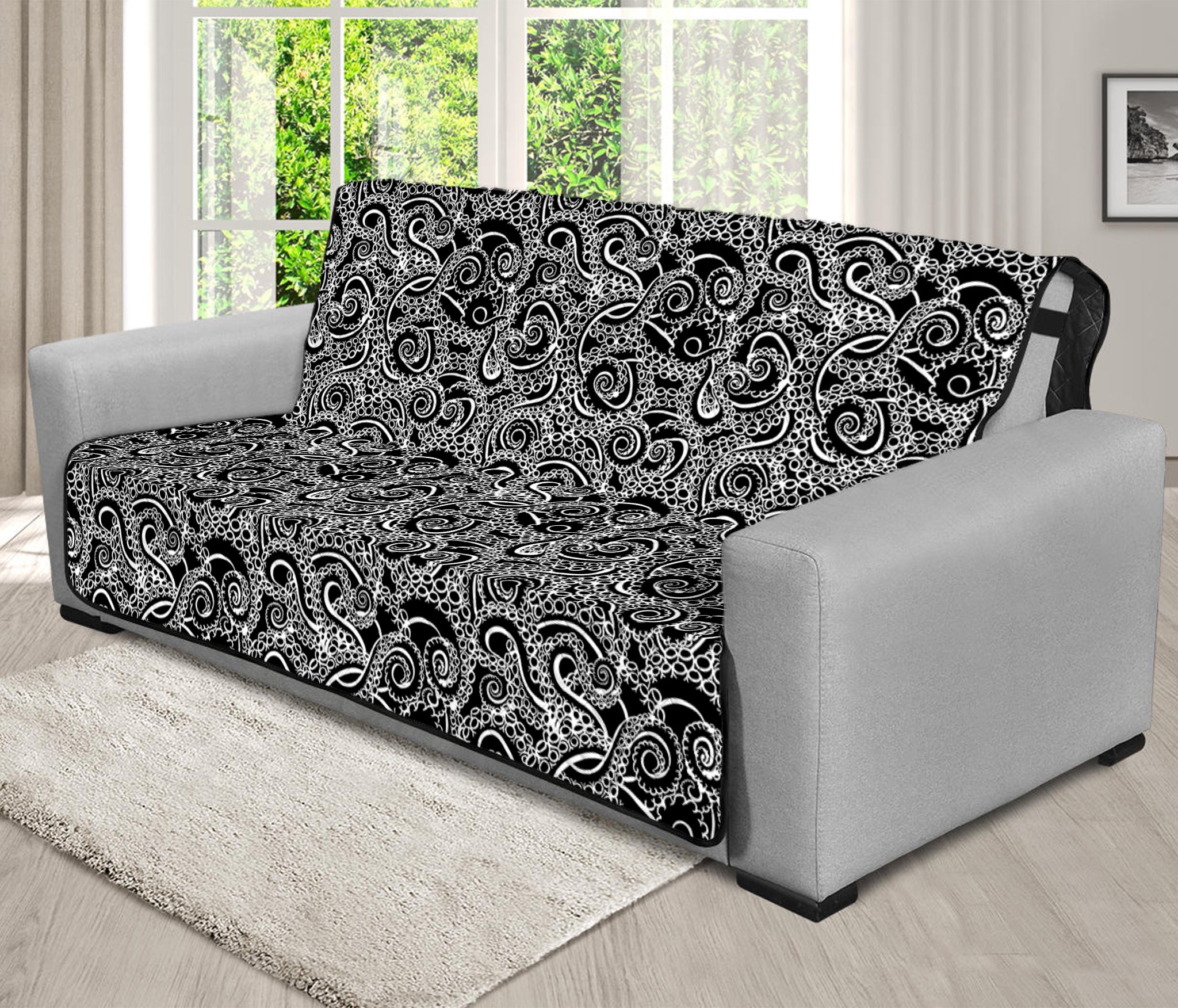 Black And White Octopus Tentacles Print Futon Protector