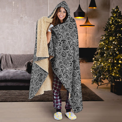Black And White Octopus Tentacles Print Hooded Blanket