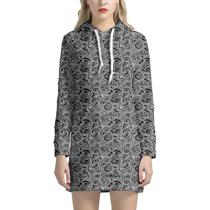 Black And White Octopus Tentacles Print Hoodie Dress