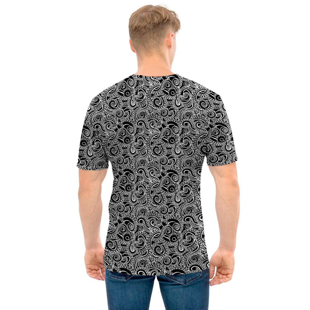 Black And White Octopus Tentacles Print Men's T-Shirt