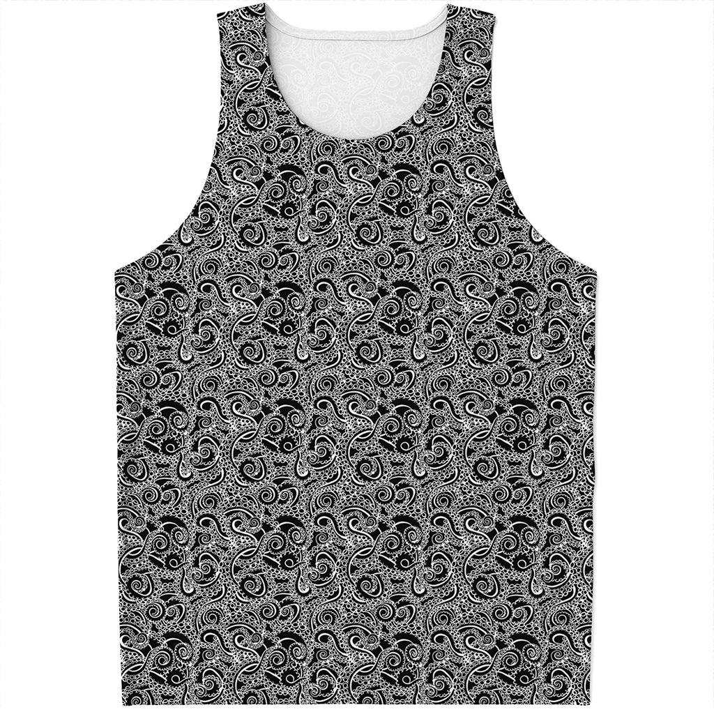Black And White Octopus Tentacles Print Men's Tank Top