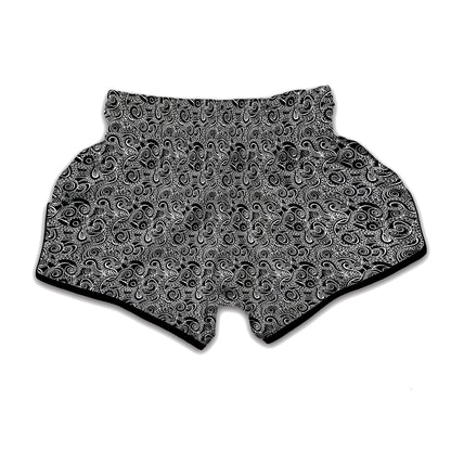 Black And White Octopus Tentacles Print Muay Thai Boxing Shorts