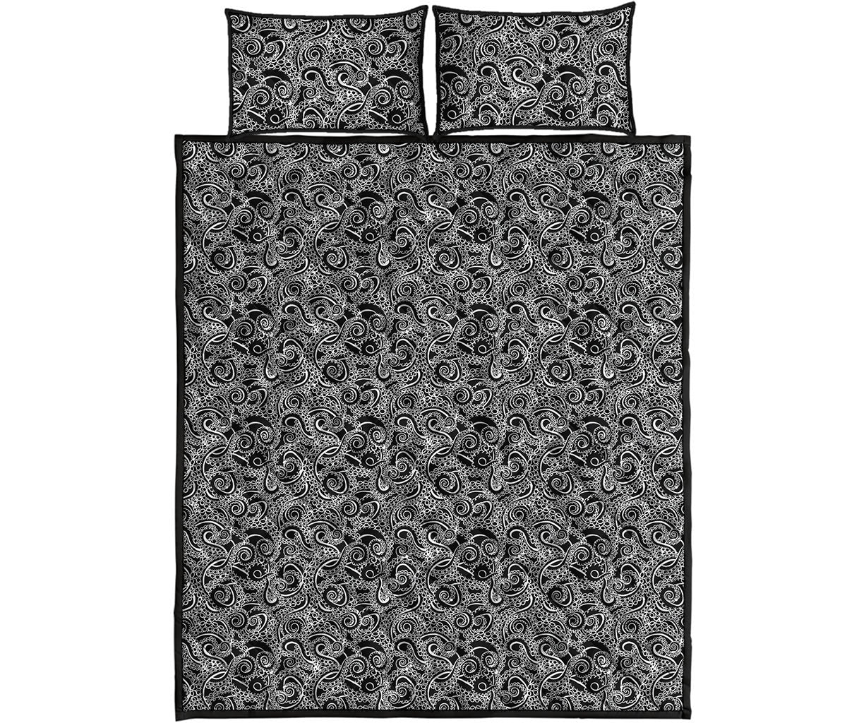 Black And White Octopus Tentacles Print Quilt Bed Set