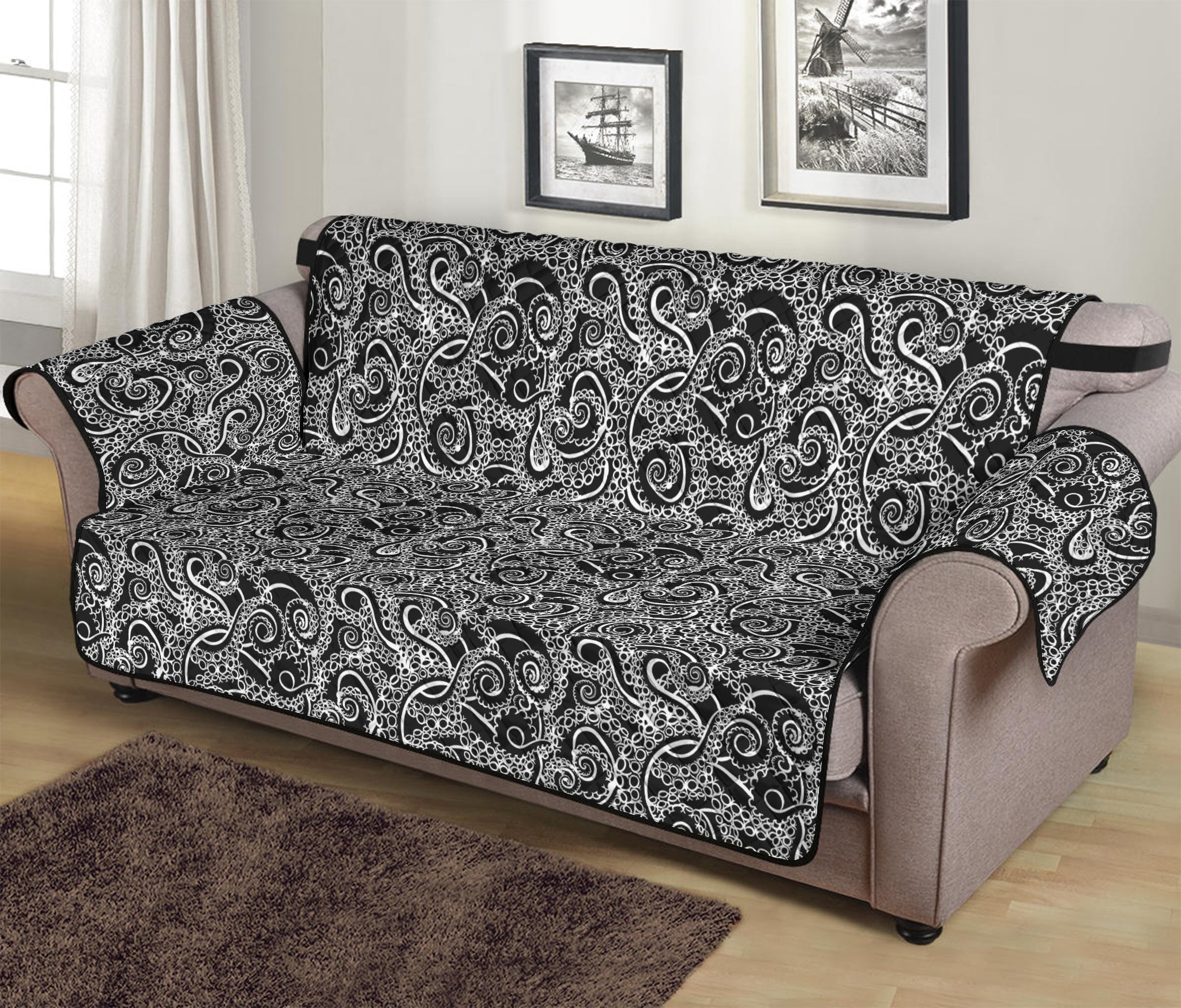 Black And White Octopus Tentacles Print Sofa Protector