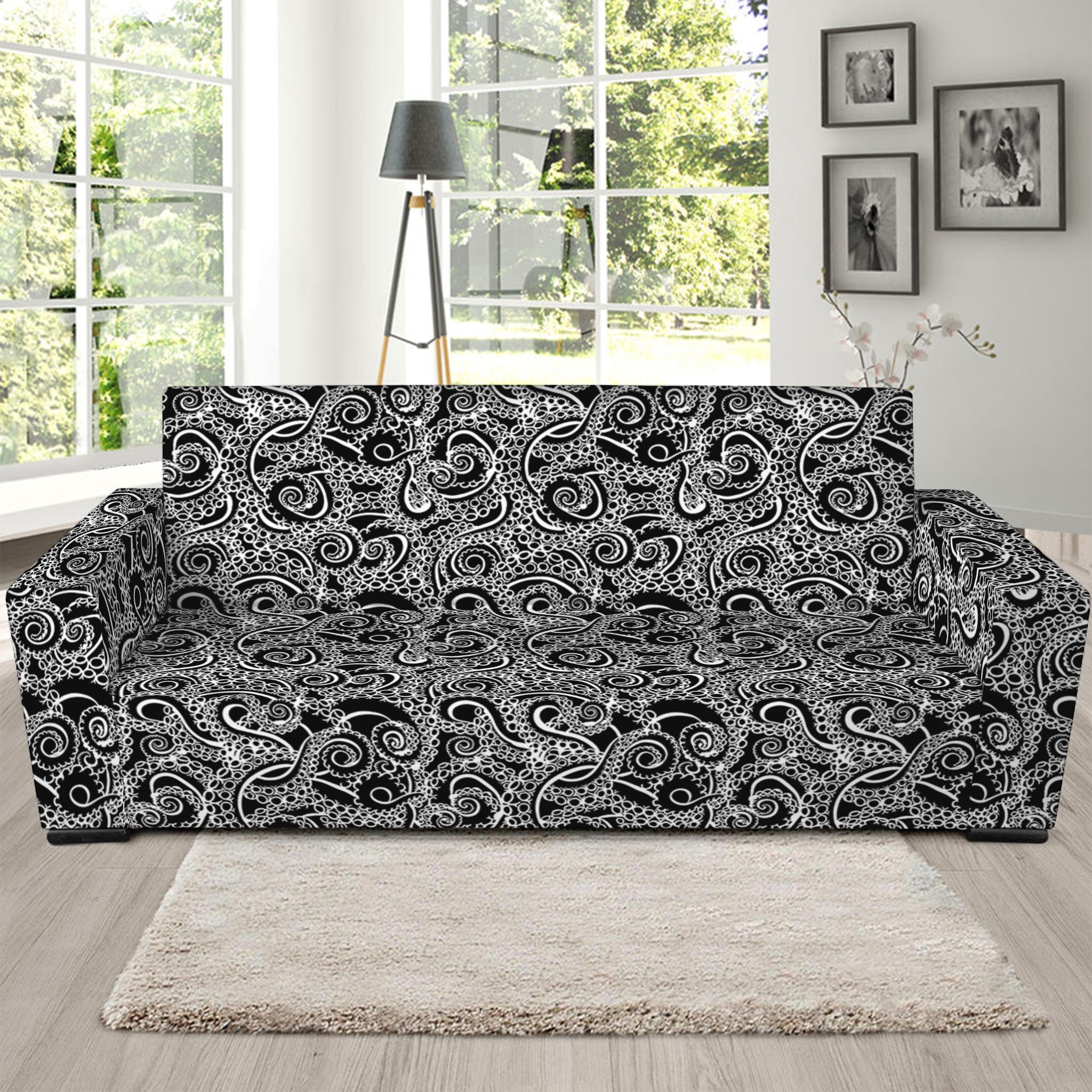 Black And White Octopus Tentacles Print Sofa Slipcover