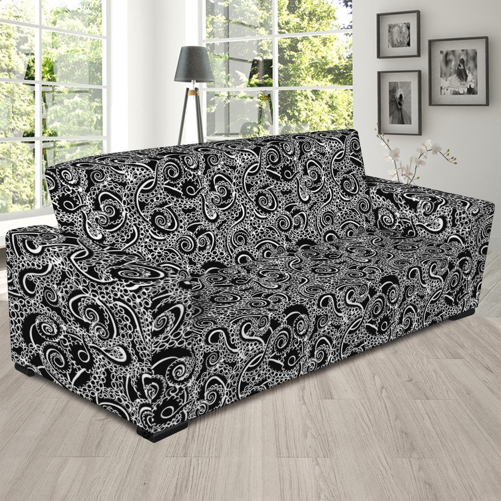 Black And White Octopus Tentacles Print Sofa Slipcover