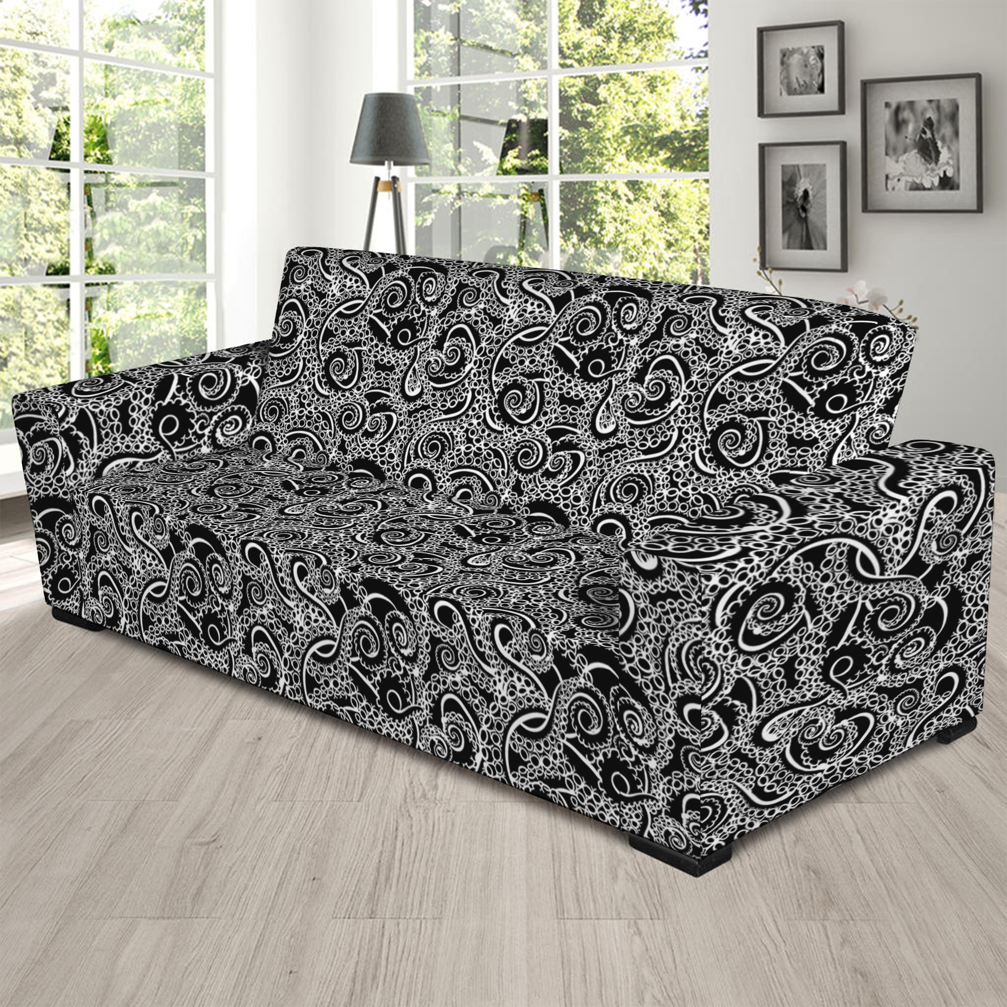 Black And White Octopus Tentacles Print Sofa Slipcover