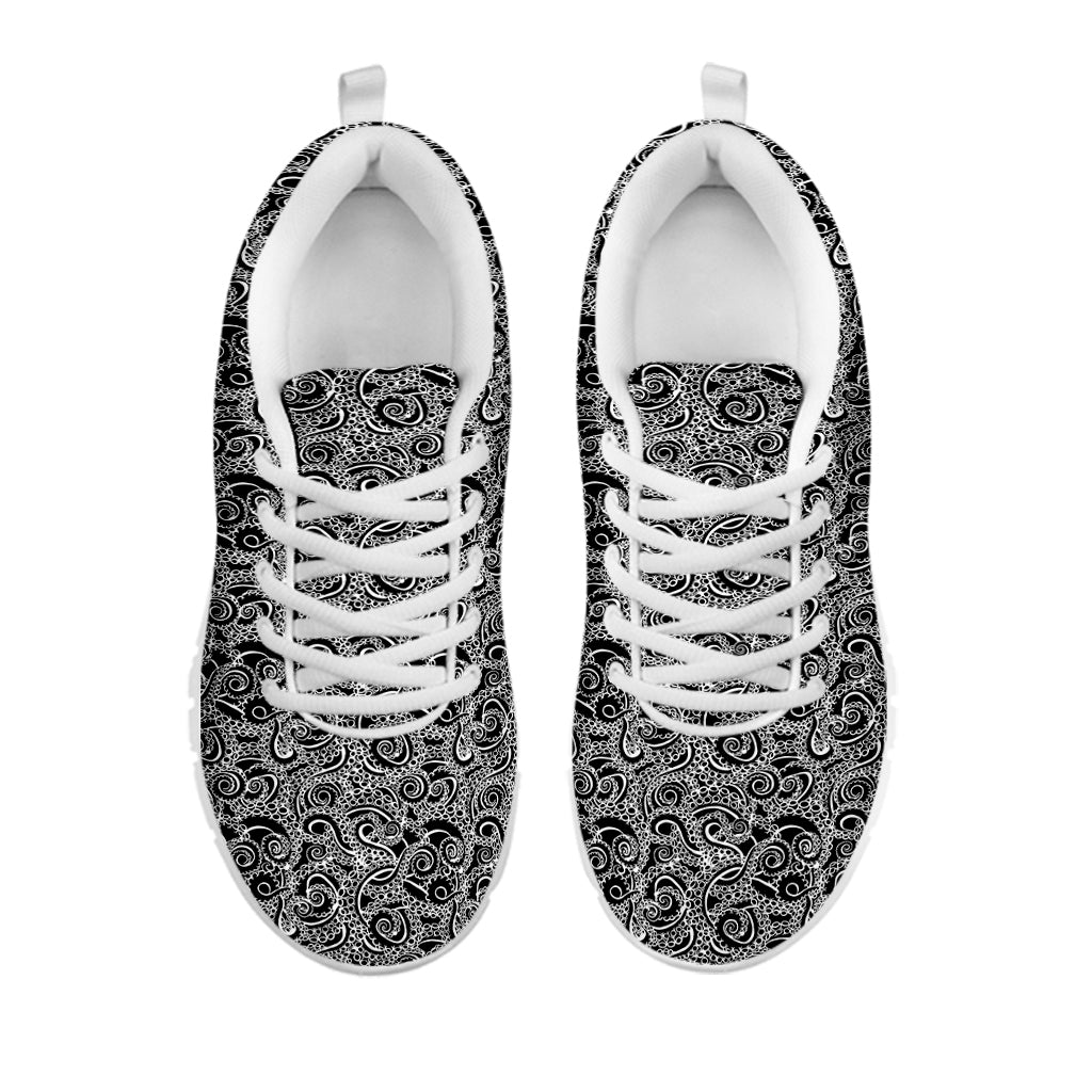 Black And White Octopus Tentacles Print White Sneakers