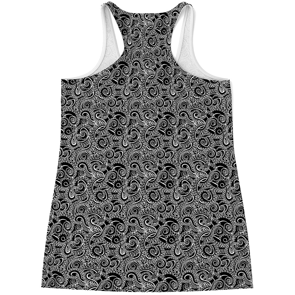 Black And White Octopus Tentacles Print Women's Racerback Tank Top
