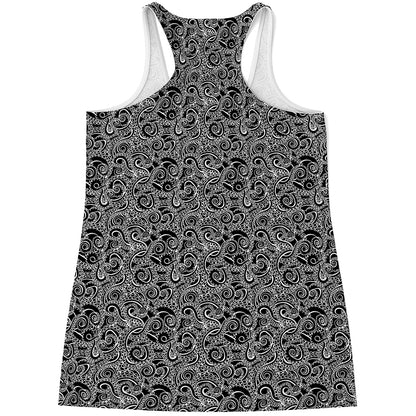 Black And White Octopus Tentacles Print Women's Racerback Tank Top