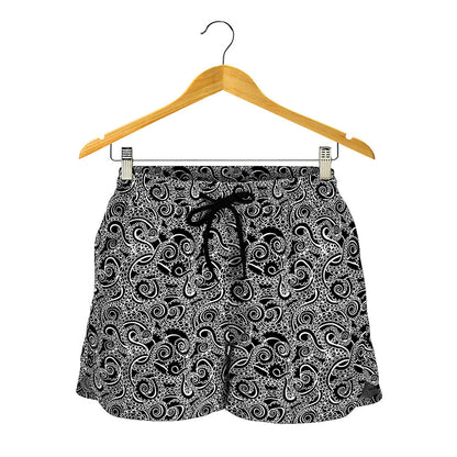 Black And White Octopus Tentacles Print Women's Shorts