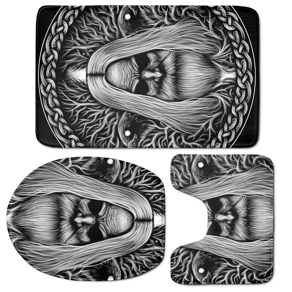 Black And White Odin With Crows Print 3 Piece Bath Mat Set