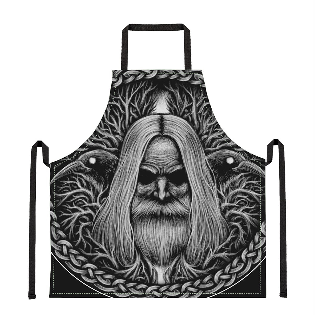 Black And White Odin With Crows Print Apron