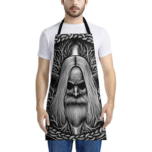 Black And White Odin With Crows Print Apron