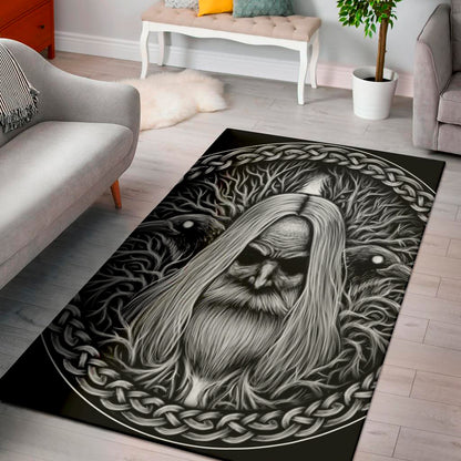 Black And White Odin With Crows Print Area Rug