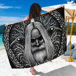 Black And White Odin With Crows Print Beach Sarong Wrap