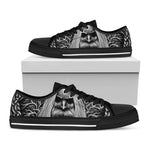 Black And White Odin With Crows Print Black Low Top Shoes 