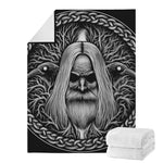 Black And White Odin With Crows Print Blanket