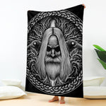 Black And White Odin With Crows Print Blanket
