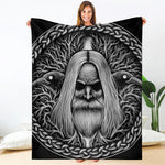 Black And White Odin With Crows Print Blanket