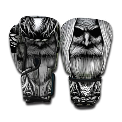 Black And White Odin With Crows Print Boxing Gloves