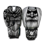 Black And White Odin With Crows Print Boxing Gloves