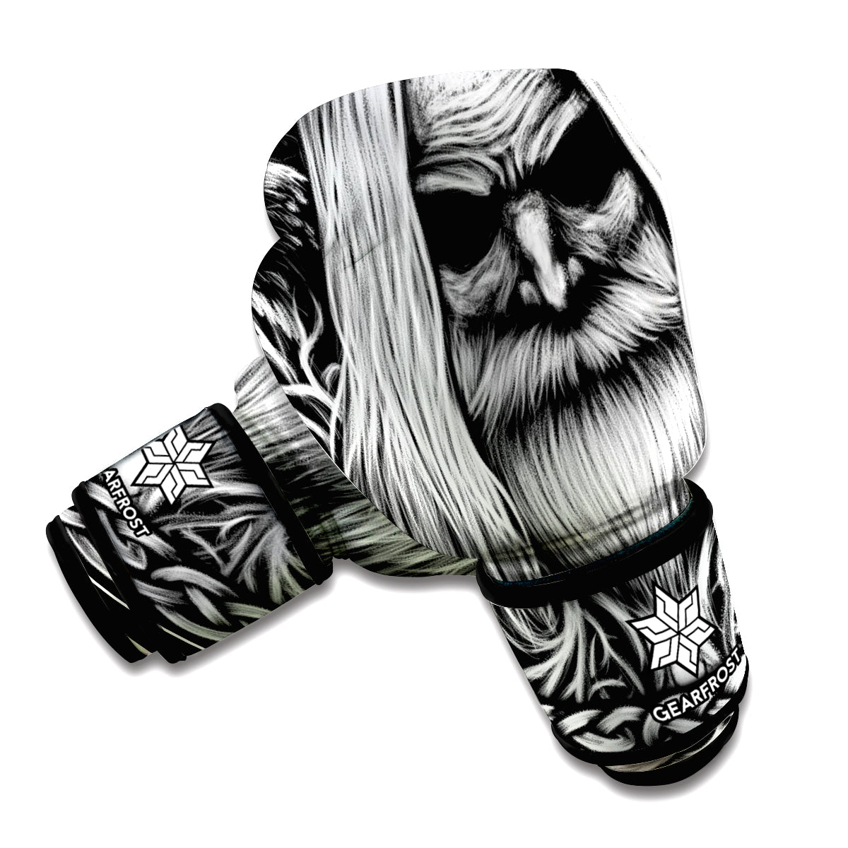 Black And White Odin With Crows Print Boxing Gloves
