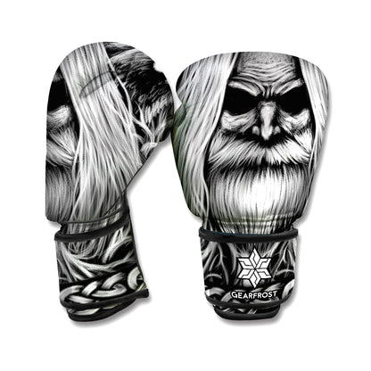 Black And White Odin With Crows Print Boxing Gloves