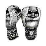 Black And White Odin With Crows Print Boxing Gloves