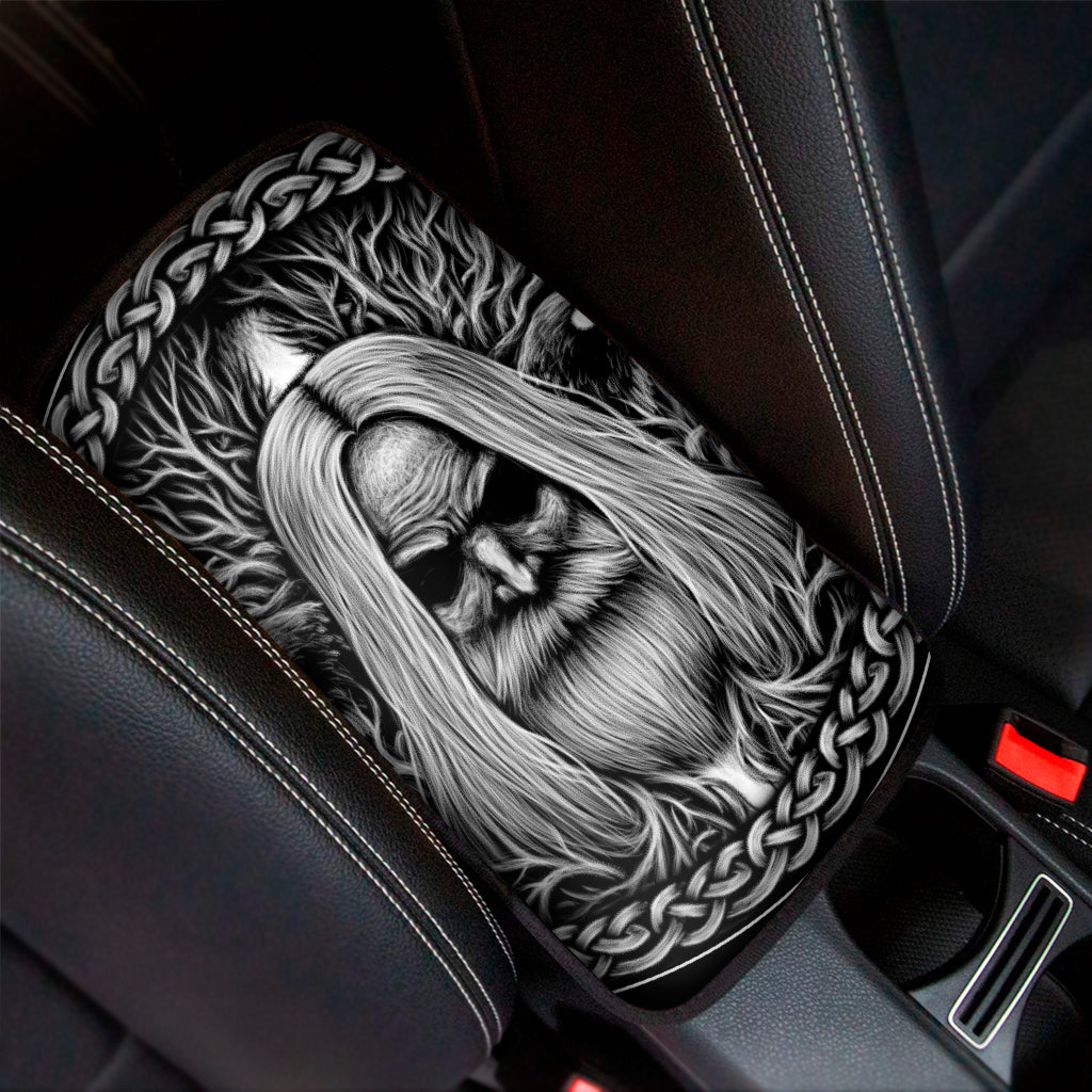 Black And White Odin With Crows Print Car Center Console Cover