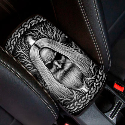 Black And White Odin With Crows Print Car Center Console Cover