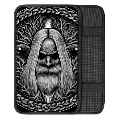 Black And White Odin With Crows Print Car Center Console Cover