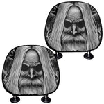 Black And White Odin With Crows Print Car Headrest Covers