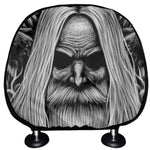 Black And White Odin With Crows Print Car Headrest Covers