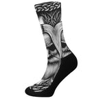 Black And White Odin With Crows Print Crew Socks