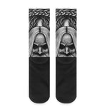 Black And White Odin With Crows Print Crew Socks