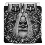 Black And White Odin With Crows Print Duvet Cover Bedding Set