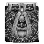 Black And White Odin With Crows Print Duvet Cover Bedding Set