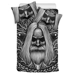 Black And White Odin With Crows Print Duvet Cover Bedding Set