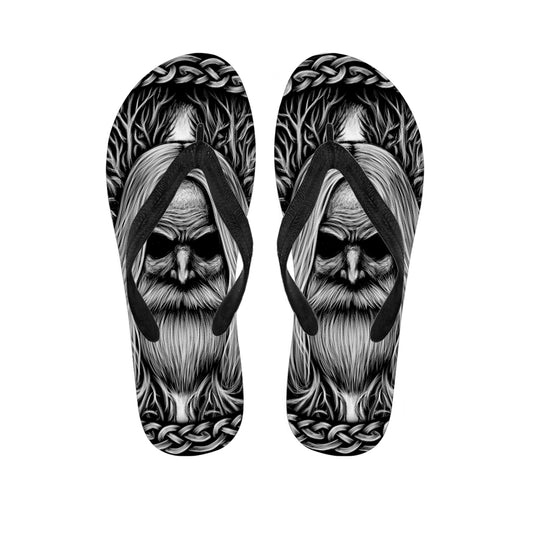 Black And White Odin With Crows Print Flip Flops