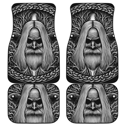Black And White Odin With Crows Print Front and Back Car Floor Mats