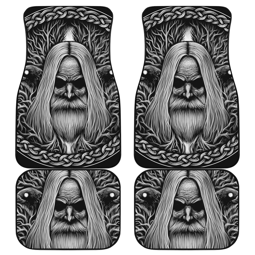 Black And White Odin With Crows Print Front and Back Car Floor Mats